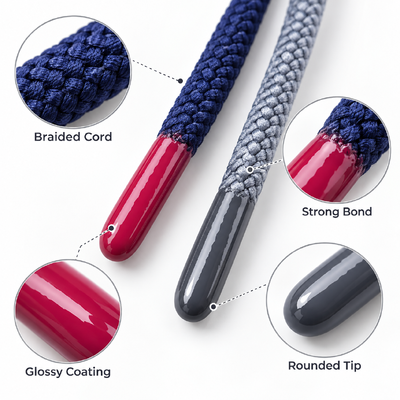 Customized Diameter Silicone Dipped Tips OEKO Certified Draw String Cord for Garments and Shoes